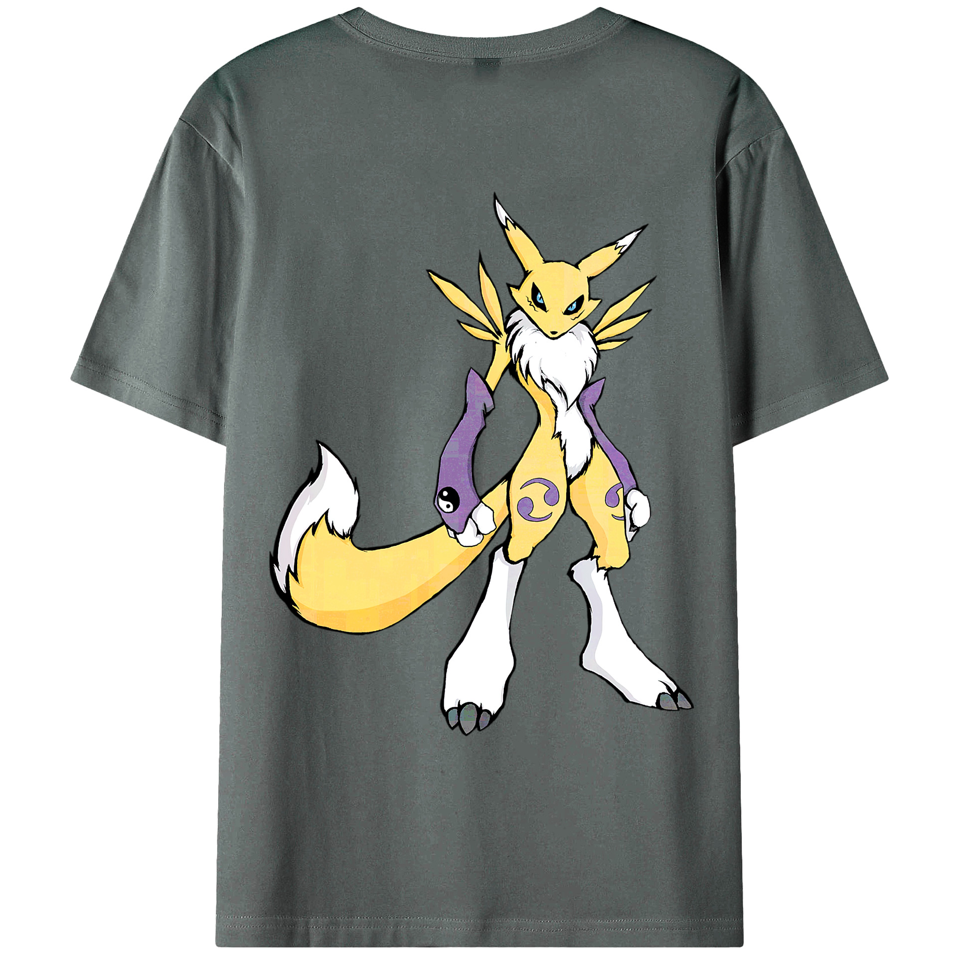 （画像用） Digimon デジタルモンスター/デジモン 綿100％ メンズ半袖Tシャツ（バックプリント） 通気性